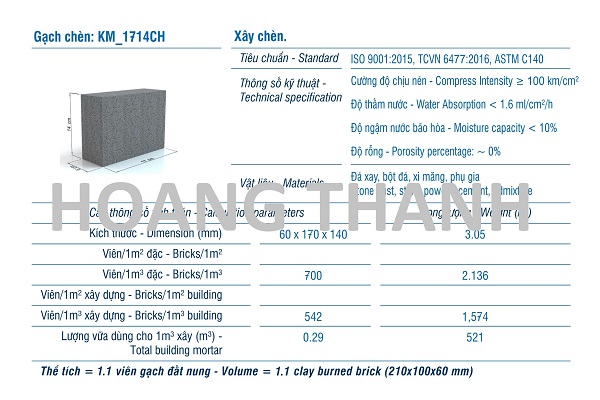 Gạch XMCL cao 130 xây tường rỗng  90mm